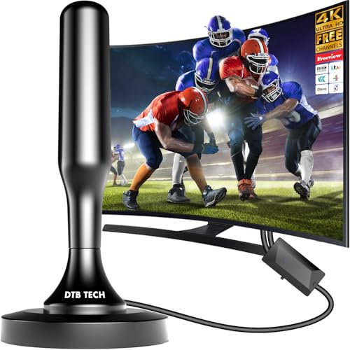 Indoor TV Aerial, 2026 Digital TV Aerial for Smart TV with Signal Booster, 600+ Miles Range Freeview Aerial for Local Channels, Support 4K 1080P HD 10ft Coax Cable (Black)