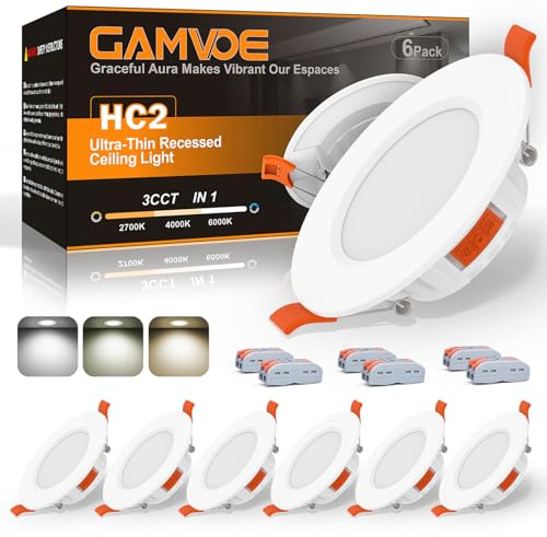 Einbaustrahler LED,GAMVOE LED Spots 230v 6W 3CCT 2700K/4000K/6000K Verstellbar,Spots Deckenleuchte Schnittdurchmesser 67-99mm,Nicht Dimmbare Ultra-slim Spot für Küche Und Wohnzimmer(6er Packung)