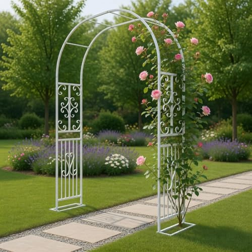 Traubogen, Rosenbogen Gartenbogen aus Metall Starker Rankbogen für Kletterpflanzen, Deko für Hochzeit, Balkon & Garten, wetterfest für Indoor&Outdoor(White, 180x40x230cm)