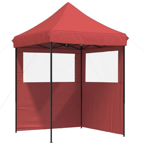 Qnhdfrt Faltpavillon 2x2m Pop-Up Partyzelt mit 2 Seitenwänden und Fenstern, Faltbares Festzelt für Garten, Grillen und Events, Robuster Stahlrahmen, Burgunderrot, 200 x 200 cm