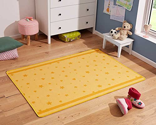 Zala Living Sterne und Herzen Kinderteppich, Polyamid, Orange, 140 x 100 x 0,8 cm