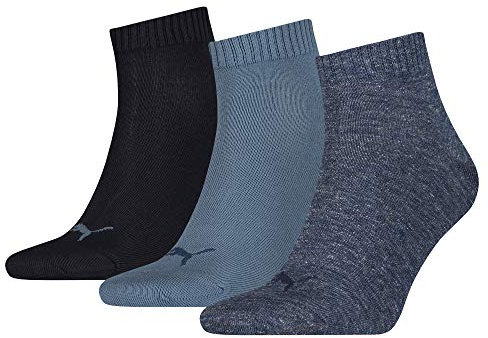 Puma - Quarter Plain 3P, Chaussettes de Sport - Mixte Adulte, Lot de 3, Bleu (Denim Blue) ,35-38