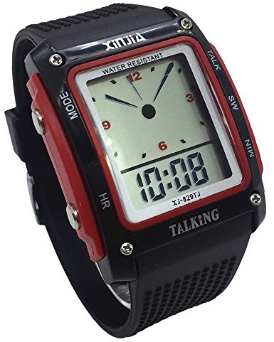 VSONE Nergo Sprechende Uhr auf Spanisch für Blinde, Kinder und ältere Menschen, elektronische Sport, Geschenk (829TS), Rot, schwarz, streifen