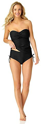 Catalina Women's Standard Twist Front Bandeau Tankini Swimsuit, Black, Large
