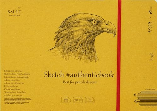 SMLT 5EB-24ST/KRAFT Authentic line 245x176 mm genähtes Skizzenblock authenticbook, 90 gsm Gerippt Braunes Natron Kraftpapier, 24 Blatt