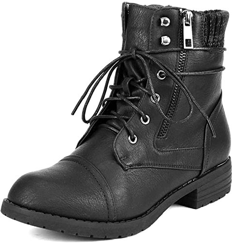DREAM PAIRS Stivali da Donna con Tacco Grosso e Stivaletti Pelle PU Stivaletti con Tacco Spesso e Suola Spessa in TPR Con Lacci,Size 36,Nero,PEAKK