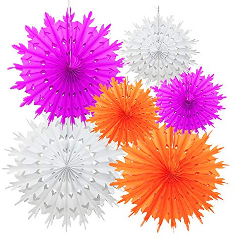 Time to Sparkle 6 Pack Mix Tissue Paper Fan Party Fan Snowflake Christmas Wedding Decoration Fan Mix-Orange Shade