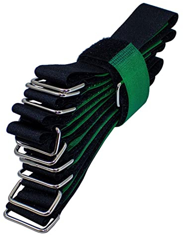 Lumonic 10x Klettbinder 400x30mm normal Schwarz Grün - Wiederverwendbare Kabelbinder aus Klettband - Zum Befestigen oder Kabelmanagement