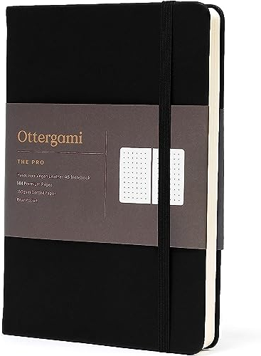 Ottergami Bullet Journal Notizbuch gepunktet - Hochwertiges, dickes Papier mit 150 g/m² und 144 Seiten - The Pro Notizbuch A5 dotted Bulletjournal mit Punktraster - Veganer Ledereinband