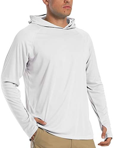 TACVASEN Herren Sonnenschutz Hoodie Sommer Atmungsaktiv Langarmshirts UPF 50+ mit Kapuze, Weiß, L