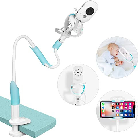 GHB Baby Monitor Holder Universal Baby Camera Holder Baby Monitor Camera Mount Stand with Flexible Hose and Adjustable Clip and Fixed Straps