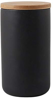 Food Storage Canister, Ceramic Food Storage Jar Airtight with Sealed Bamboo Lid, Kitchen Food Storage Jar Container Caddy for Tea Sugar Coffee Bean Nuts Spice (Black 33.81 oz/1000ml)