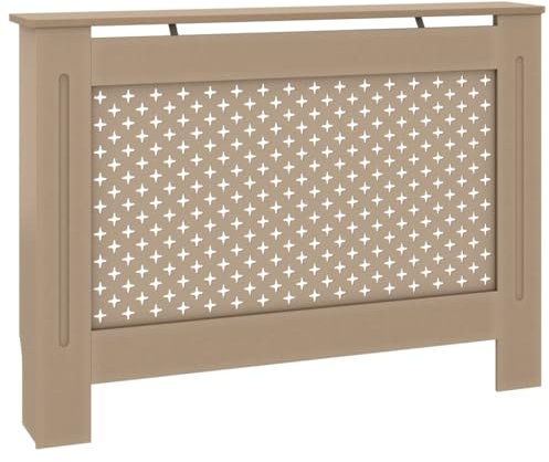 vidaXL MDF Radiator Cover: Stylish & Practical Living Room Decor, with Honeycomb/Cross Design and Extra Shelf Space, Brown, Dimensions 112x19x81 cm