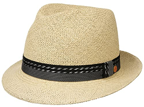 Mayser Luc Striped Band Panamahut Sommerhut Sonnenhut Panamastrohhut Trilby Damen - Made in Ecuador mit Ripsband, Ripsband Frühling-Sommer - 57 cm Natur