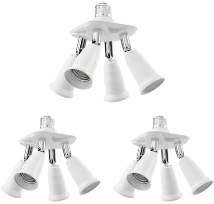 ledscom.de 3 Stück E27 Sockel, 4-fach Splitter-Adapter, weiß