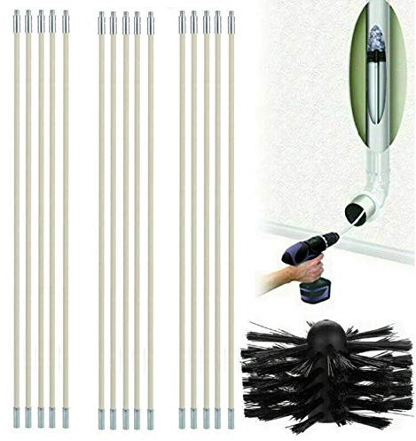 Kit de brosses de ramonage, ensemble de tiges de vidange de nettoyage d'évent de sécheuse,Entraînement de perceuse électrique, nylon tiges flexibles, outil propre adapté aux cheminées (15 rod)