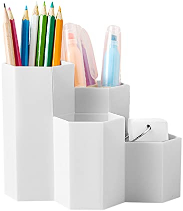 Stiftebox aus Kunststoff,Hexagonal Stiftehalter weiß,Stiftebecher Organizer,Schreibtisch organizer weiß,Pencil Organizer,Multifunktionaler Stifthalter Für Zuhause/Schule/Büro Organizer Schreibwaren