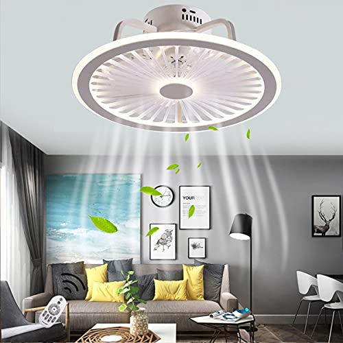 Deckenventilator Mit Beleuchtung Und Fernbedienung LED Ultra Dünn Stumm Deckenleuchten Unsichtbar Ruhig 40W Dimmbar Katzenkopf Fans Deckenlampe Wohnzimmer Schlafzimmer Beleuchtung Deckenlicht,Weiß