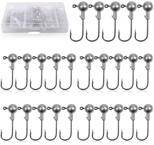 Jigköpfe Angelhaken Set 30stk Gummifische Angeln Jighaken Bleikopf Haken Angelhaken Jighaken mit Round Jighead für Gummifische zum Raubfischangeln, Bleikopf-Angelhaken