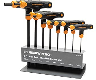 GearWrench 83520 Juego de llaves hexagonales métricas con extremo esférico y mango en T, 8 piezas