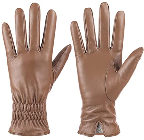 Damen Echtes Schafsleder Handschuhe, Winter Warm Touchscreen Texting Kaschmir gefüttert Fahren Motorrad Kleid Handschuhe （Orange, M）