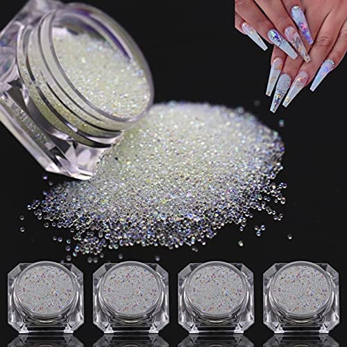 4 Bottle Micro Rhinestones Pixie Crystals Caviar Beads-Crystals Mini Bubble Nail Gems Diamonds Stones-Clear ab Iridescent Rhinestone Shine-Charms Tiny Round Glass Bead for Nails Crafts