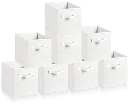 Hibtn Set of 8 Foldable Storage Box, Fabric with Handles Storage Cubes And Cloth Storage Organizer Drawer For Closet And Toys Storage,27 x 27 x 27 cm, White