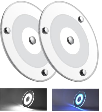 Obeaming 12V LED Deckenleuchte Wohnmobil Dimmbar Panel Leuchte 120mm 4,5W 400LM Zwei Farbe (Kaltes Weiß/Blau) mit Touch Schalter Rund Aufbauleuchte für Boot Yacht Innenbeleuchtung, 2 Stück 5000K