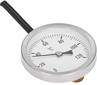 Bimetall Heizung Thermometer mit Kunststoffgehäuse,63mm 0-120C Thermo Wasser Öltemperaturanzeige Tauchhülse Thermometer