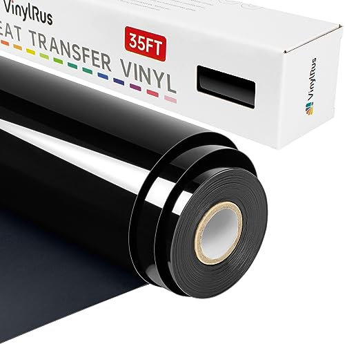 VinylRus Heat Transfer Vinyl-12” x 35FT Black Iron on Vinyl Roll for Shirts, HTV Vinyl for Silhouette Cameo, Easy to Cut & Weed