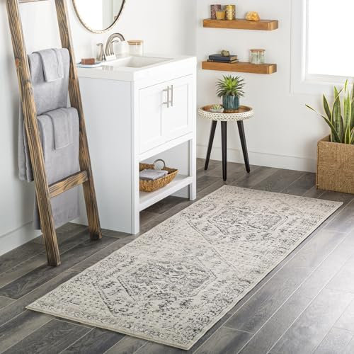 Livabliss Radom Vintage groß - Orientalischer Wohnzimmer 80x220 cm, Esszimmer, Schlafzimmer - Boho Kurzflor e für einfache Pflege - Beige, Schwarz und Grau