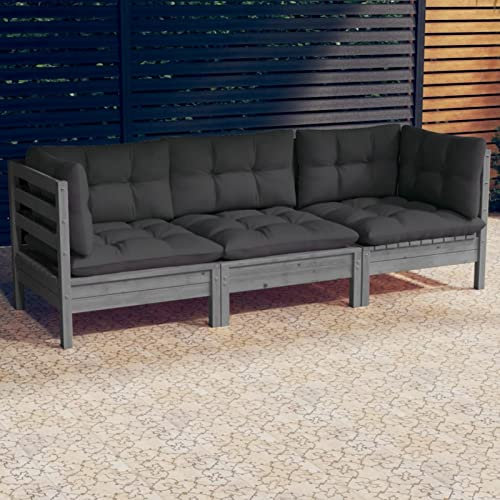 Chenshu 3-Sitzer-Gartensofa mit Anthrazit Kissen, Gartenlounge, Garden Sofa, Balkonmöbel, Gartenmöbel, Loungemöbel, Balkon Sofa, Outdoor Sofa, Massivholz Kiefer