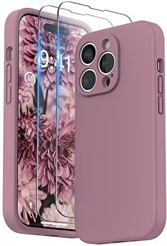 SURPHY Hülle Kompatibel mit iPhone 14 Pro Hülle Silikon mit Displayschutzfolie, Silikon mit Kameraschutz, Handyhülle iPhone 14 Pro Schutzhülle 6,1 Zoll 2022 (Flieder Lila)