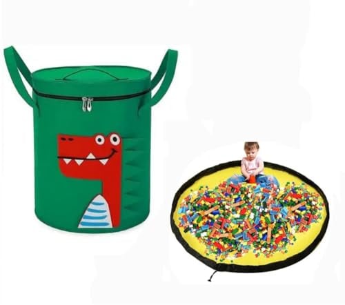 Foldable Storage Bag with Play Mat, Toy Organizer, Toy Storage Bag with Handle, Detachable Toy Storage and Play Mat for Kids Room Nursery, Vertical Slideaway Toy Storage Bin with Sliders