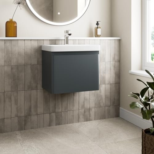 Affine® 500mm Vanity Unit Wash Basin Sink Bathroom Wall Mounted Storage Cabinet Cupboard Cloakroom, Soft Close Drawer, Anthracite Grey