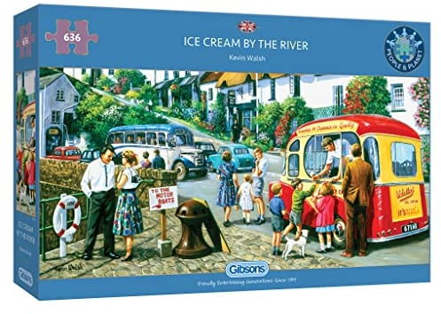 Ice Cream by the River | 636 Piece Jigsaw Puzzle Age 9+ | Panoramic Village Puzzle | Sustainable Jigsaw Puzzle for Adults | Premium 100% Recycled Board | Great Gift for Adults | Gibsons Games