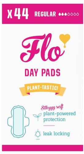 FLO Organic Bamboo Pads with Wings, Feminine Period Care, Plant-Based, Sanitary Towels for Women - 44 Day Pads Mini Megapack