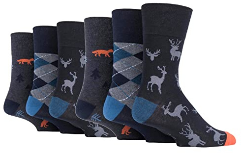 Gentle Grip 6 Pairs Mens Plain Black Navy Grey Everyday Cotton Socks, Size 6-11