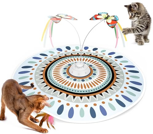 Potaroma 3-in-1 Katzenspielzeug mit flatterndem Schmetterling und Feder | Wiederaufladbares Versteckspiel mit beweglicher Feder und Geräuschen zur Selbstbeschäftigung von Wohnungskatzen
