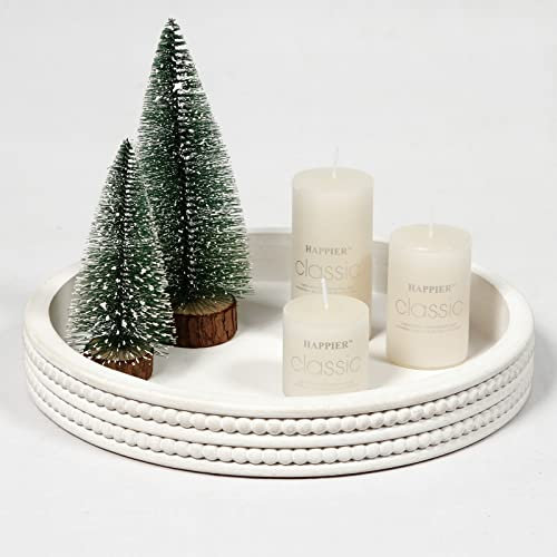 Carah & Cossh Vassoio rotondo in legno da 30 cm, vassoio decorativo rotondo in legno imbiancato, vassoio decorativo rustico rotondo, perfetto per riporre e esporre (imbiancatura)