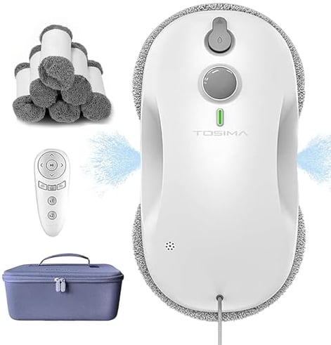 Tosima W3 Robot Lavavetri,Automatico a Spruzzo Bidirezionale con Triplo Sistema di Sicurezza,Navigazione Intelligente,Telecomando,per Tutte le Superfici Lisce,con 12 Panni