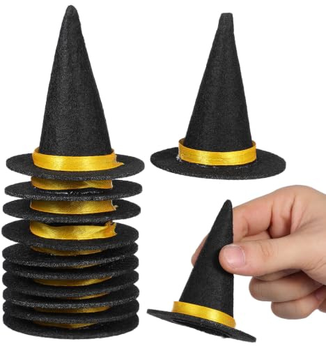 Toddmomy Halloween Mini Witch Hat Wine Bottle Topper Set 12 Pcs Felt Caps Party Decorations Diy Craft Accessories for Festive Table and Home Decor