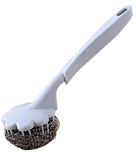 Spugna abrasiva in acciaio inox con manico in plastica riutilizzabile, spazzola per la pulizia in acciaio inox blu e utile e attraente