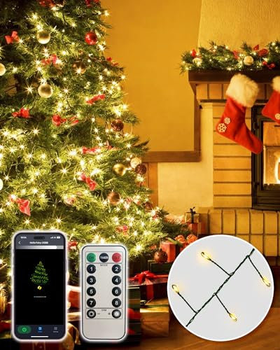 Cluster Christmas Lights Outdoor With Dimmer App Control, 3M 8 Modes 240LED Warm White Remote Timer for Bedroom Garden Party Tree Indoor Decor