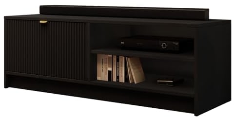 Mirjan24 TV Schrank Tireno 1K, Fernsehschrank, B:120 x H:40 x T:40 cm, TV Lowboard mit geriffelte Fronten, Fernsehtisch, TV Tisch, Unterschrank, TV Board, Schrank, TV Bank (Schwarz)