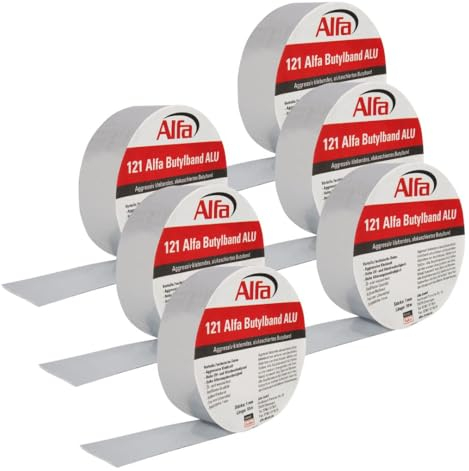 Alfa 6x Alu- kaschiertes Butylklebeband 100 mm x 10 m wetterfestes Dichtungsband für ein dauerhaftes Abdichten von Dachanschlüssen Stößen und Wohnwägen