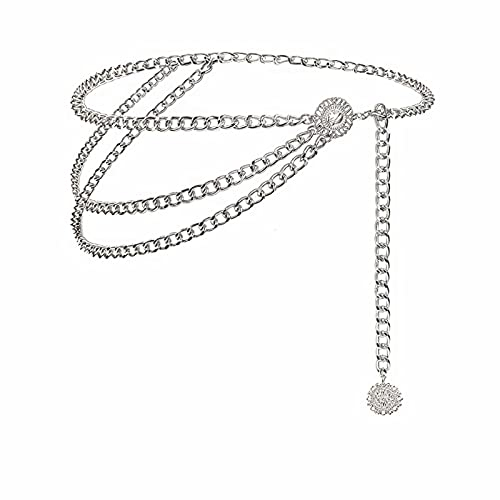 Ceinture Chaine, Ajustable Ceinture Bijoux Femme, À Plusieurs Niveaux Chaine De Taille Corps Femme, Fermer Facilement, Parfaitement En Forme, Applicable à Divers Vêtements (Argent)