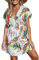 CUPSHE Damen-Kleid, V-Ausschnitt, tropisches Blattmuster, kurze Ärmel, Überwurf, lässig, Strand, Sommer, Red Wooden Leaf, S