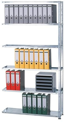 qpool24 Anbauregal, Büro-Fachbodenregal Schraubsystem MULTIplus85, 2000 x 1000 x 300 mm (HxBxT), 6 Fachböden, verzinkt, ohne Anschlagleiste