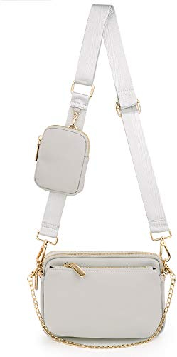 UTO Umhängetasche Damen 3 in 1 mit Münzbeutel Crossbody Bag Breiter Gurt Handtasche mit Abnehmbare Kette Schultertasche mit Verstellbarer Schultergurt Kleine Tasche Bauchtasche